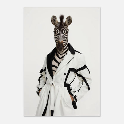 Trendig djurposter med zebra i haute couture-stil på vit bakgrund