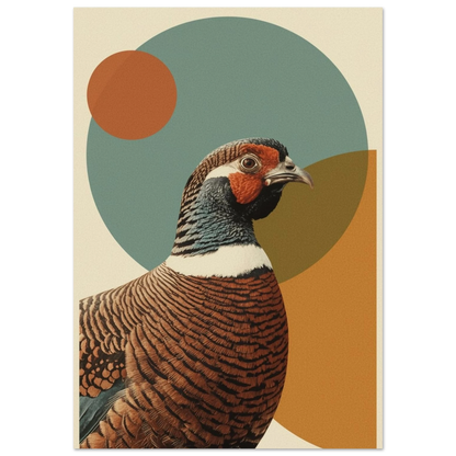 Färgglad fasan mot geometriska cirklar i dämpade färger – retro poster