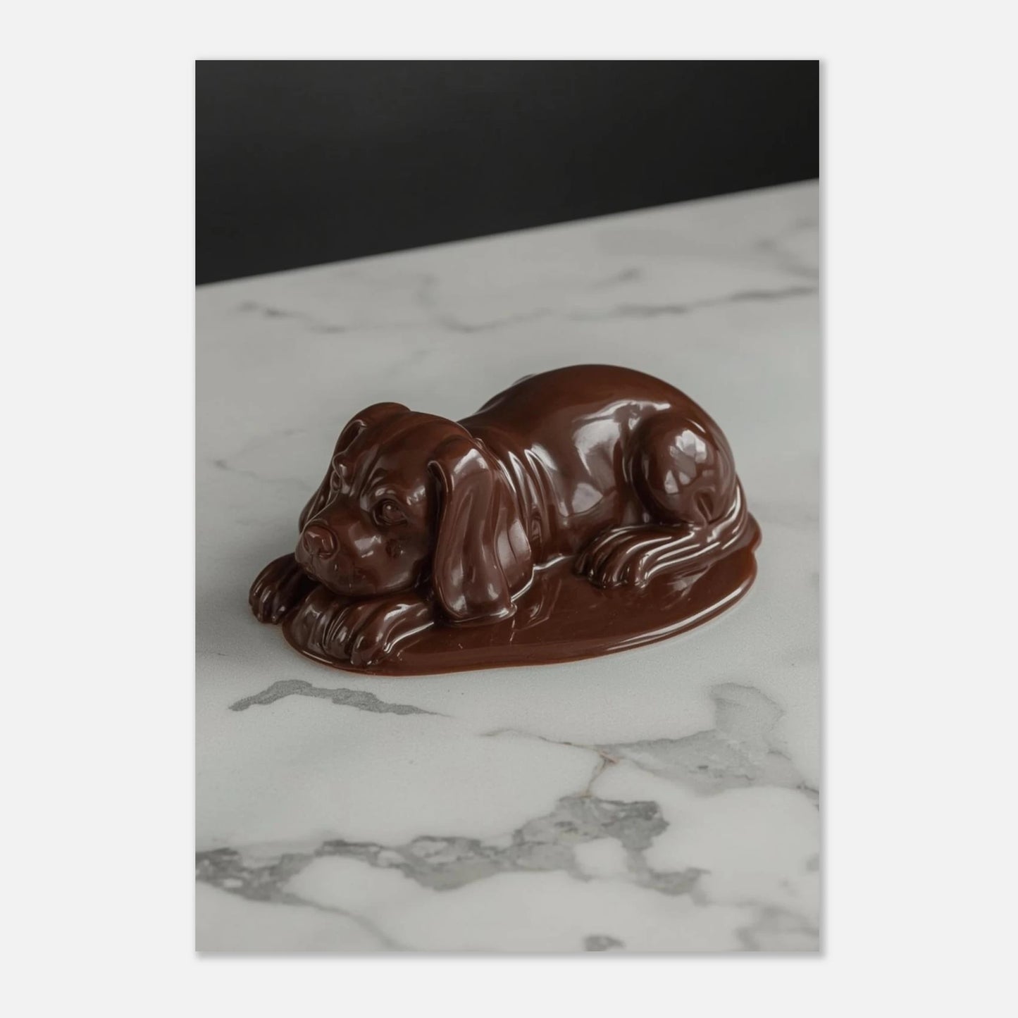Modern djurposter med en hund av choklad mot minimalistisk marmorbakgrund