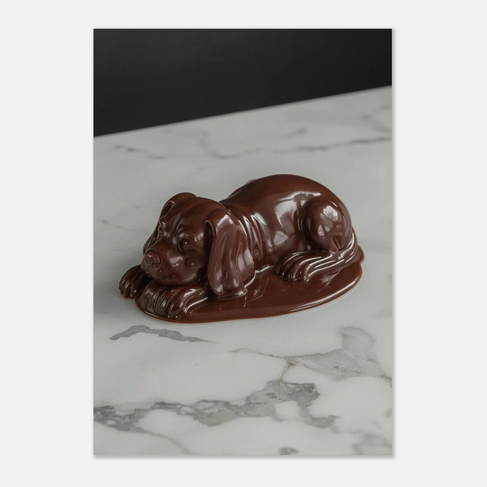 Modern djurposter med en hund av choklad mot minimalistisk marmorbakgrund