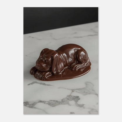 Modern djurposter med en hund av choklad mot minimalistisk marmorbakgrund