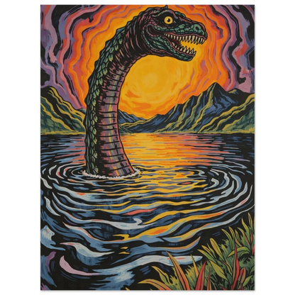 Närbild på sjöodjur i grafisk retrostil med intensiva färger – konstposter