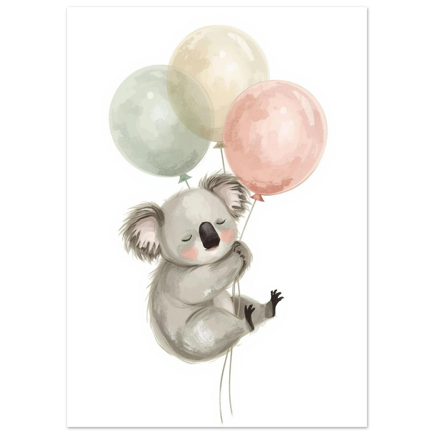 Närbild på illustrerad koala med slutna ögon och rosa kinder