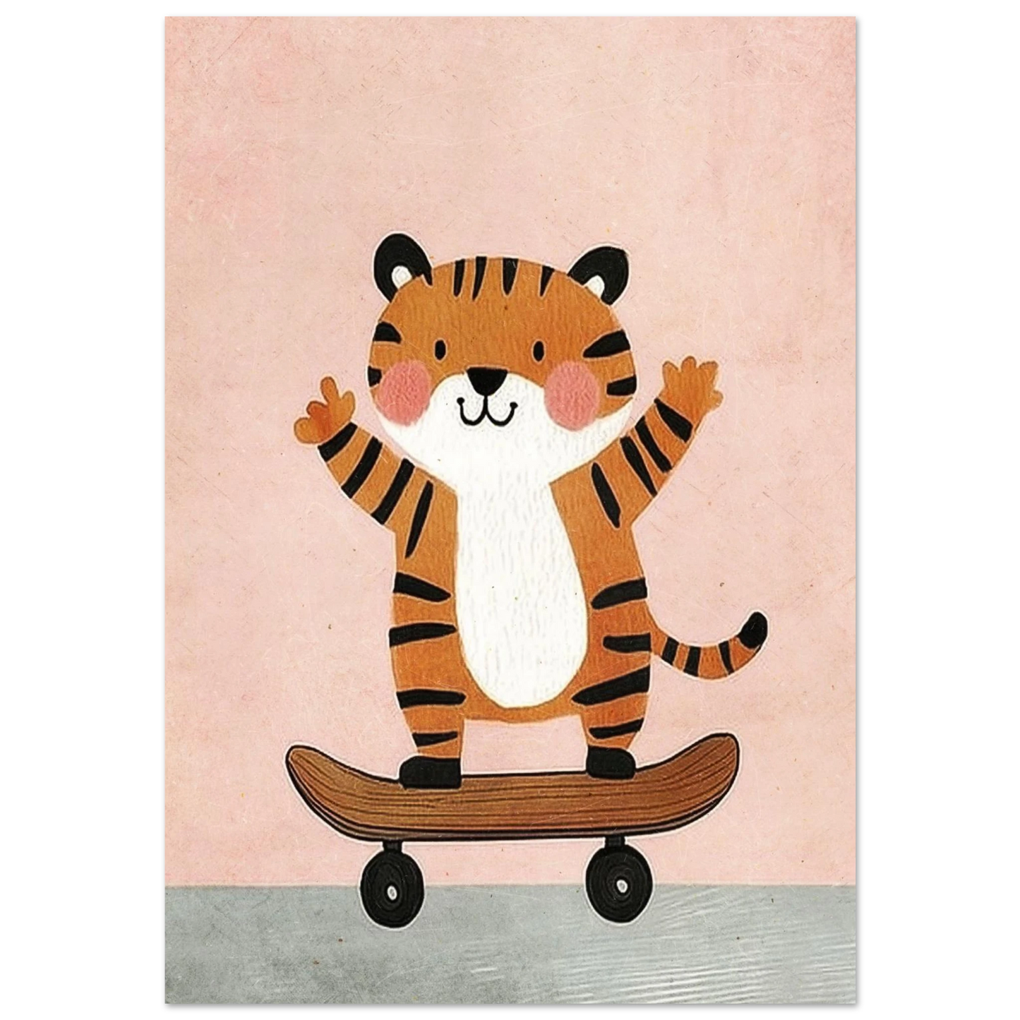 Glad orange tiger på skateboard mot rosa bakgrund – barnposter