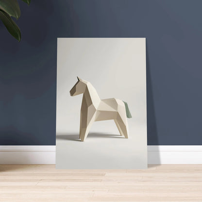 Minimalistisk dalahäst i geometrisk stil, lugn och modern design.