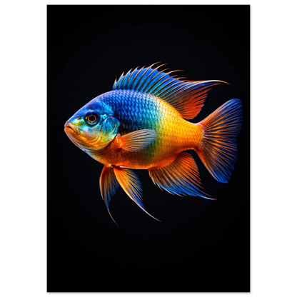 Exotisk fisk i neonfärger med detaljerade fenor – modern grafisk tavla