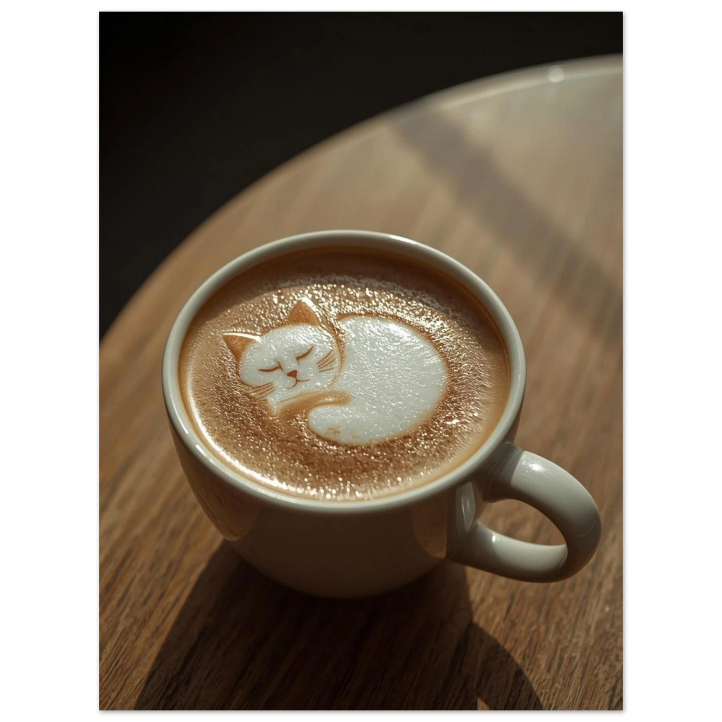 Stämningsfull kaffeposter med kattmotiv skapat av mjölkskum och espresso