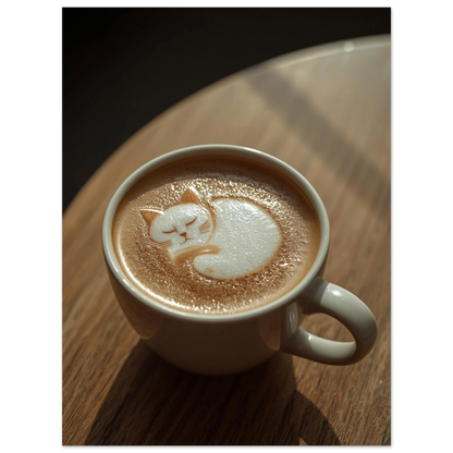 Stämningsfull kaffeposter med kattmotiv skapat av mjölkskum och espresso