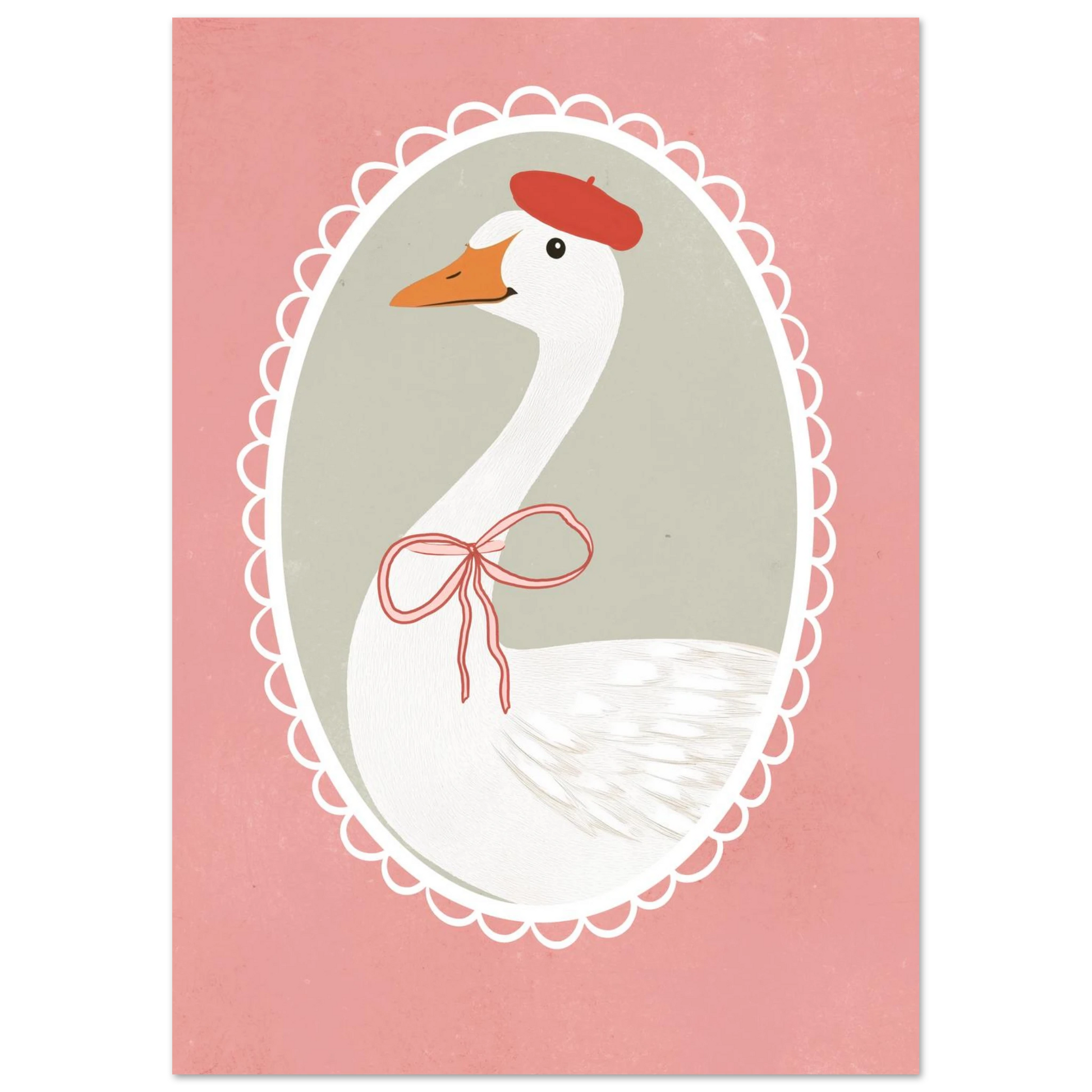 Illustration av elegant gås med fransk basker – lekfull väggkonst
