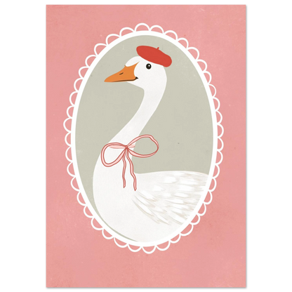 Illustration av elegant gås med fransk basker – lekfull väggkonst