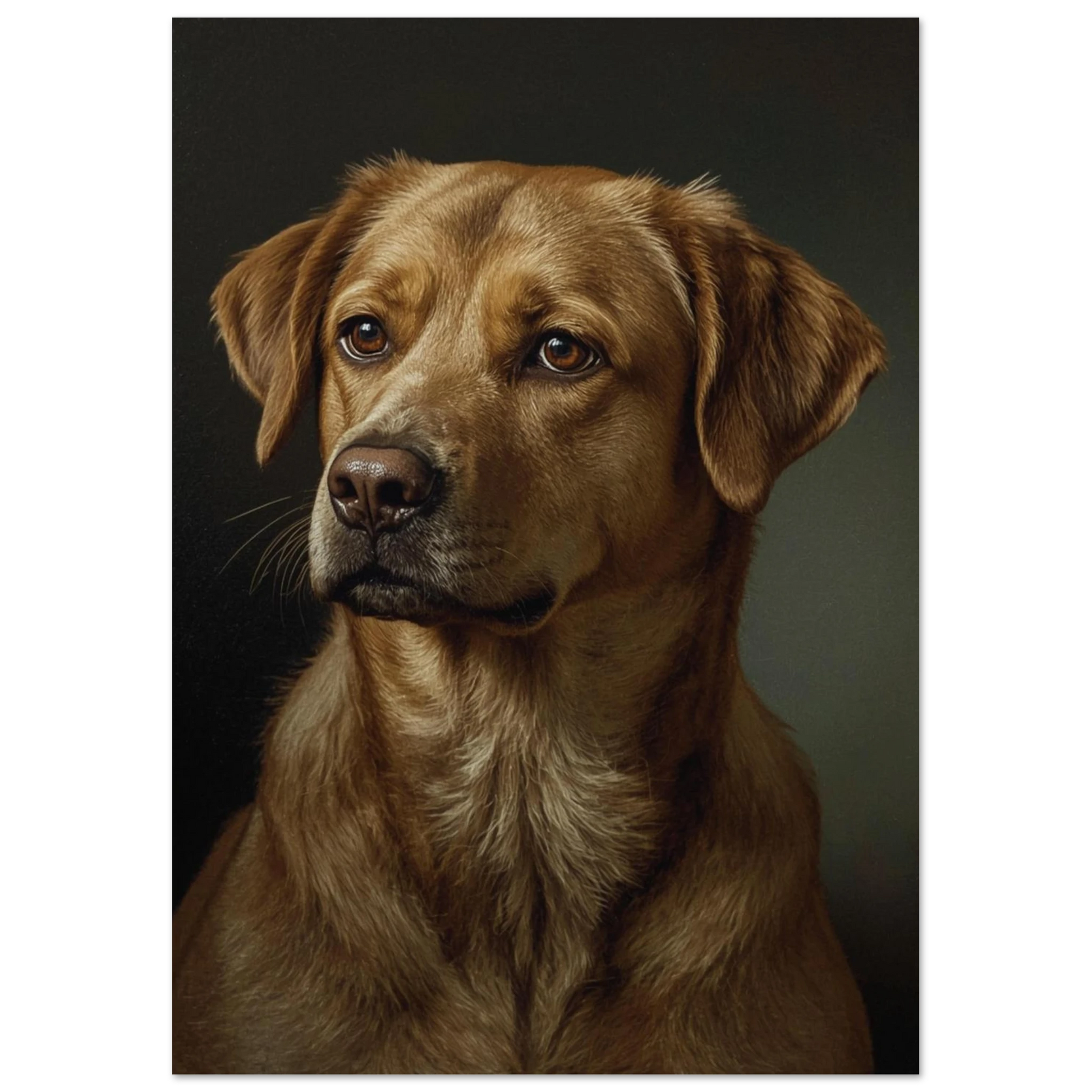 Konstnärligt hundmotiv med dramatiska skuggor och brun päls