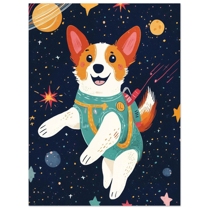 Söt Corgi-astronaut i turkos mundering utforskar kosmos – grafisk tavla