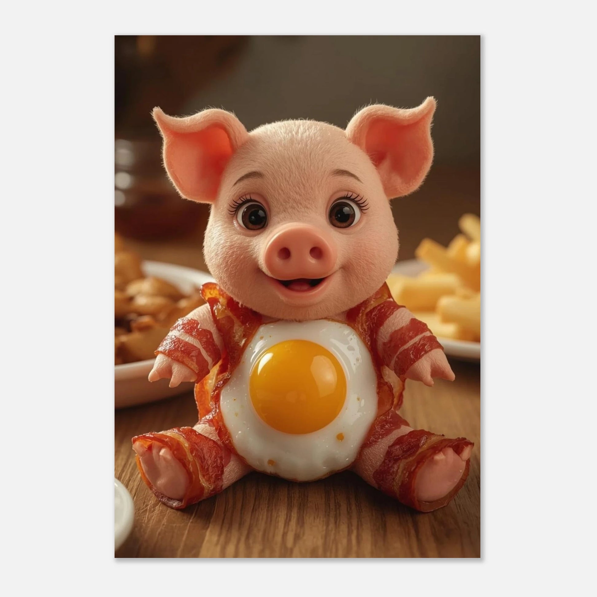 Charmig 3D-illustration av en gris i baconkostym, unik djurposter