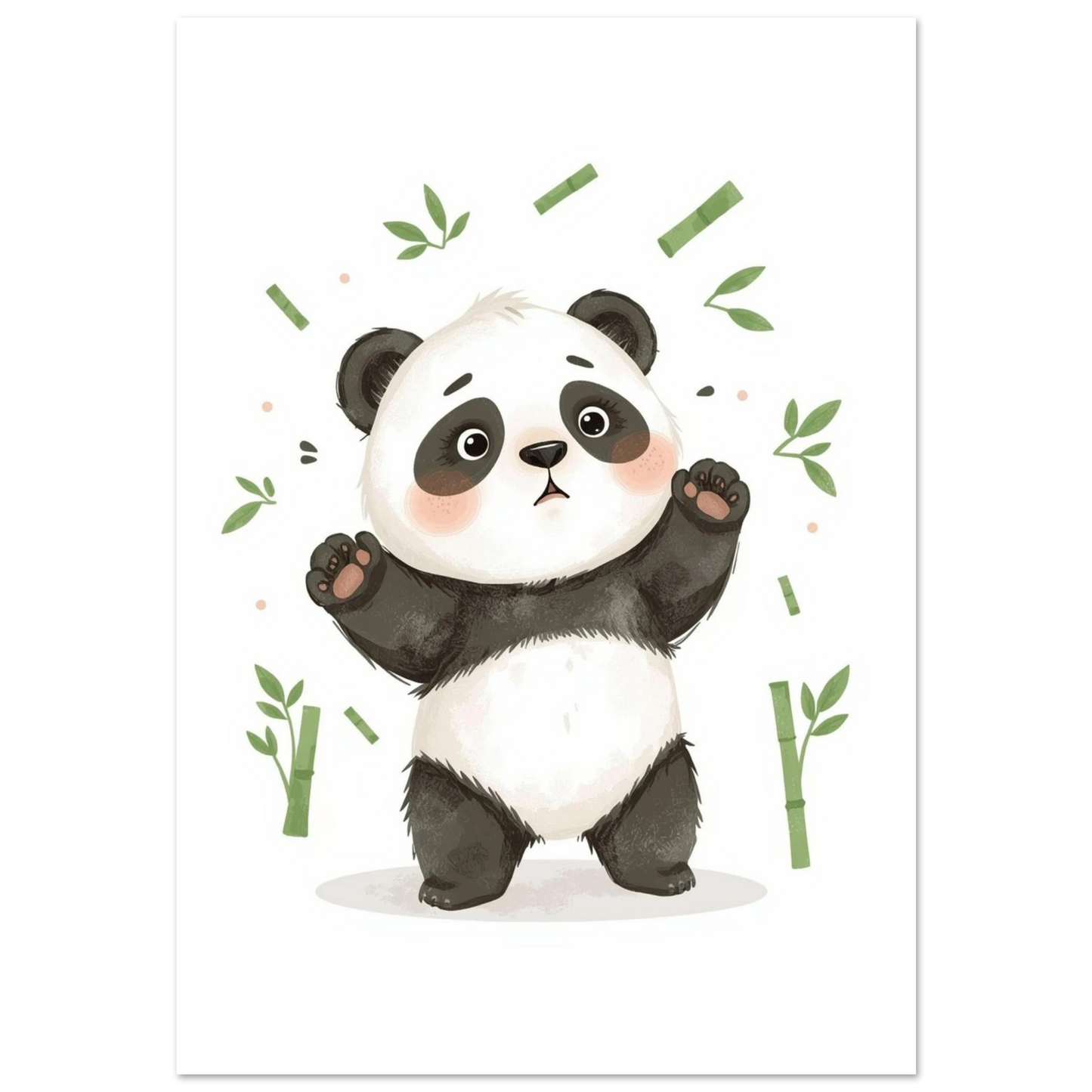 Söt panda med bambu i mjuk illustration – vit bakgrund