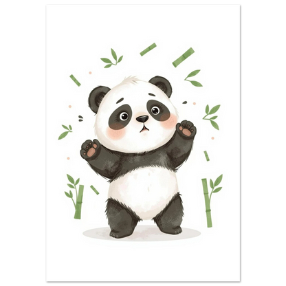 Söt panda med bambu i mjuk illustration – vit bakgrund