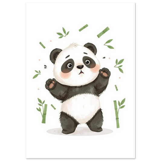 Söt panda med bambu i mjuk illustration – vit bakgrund