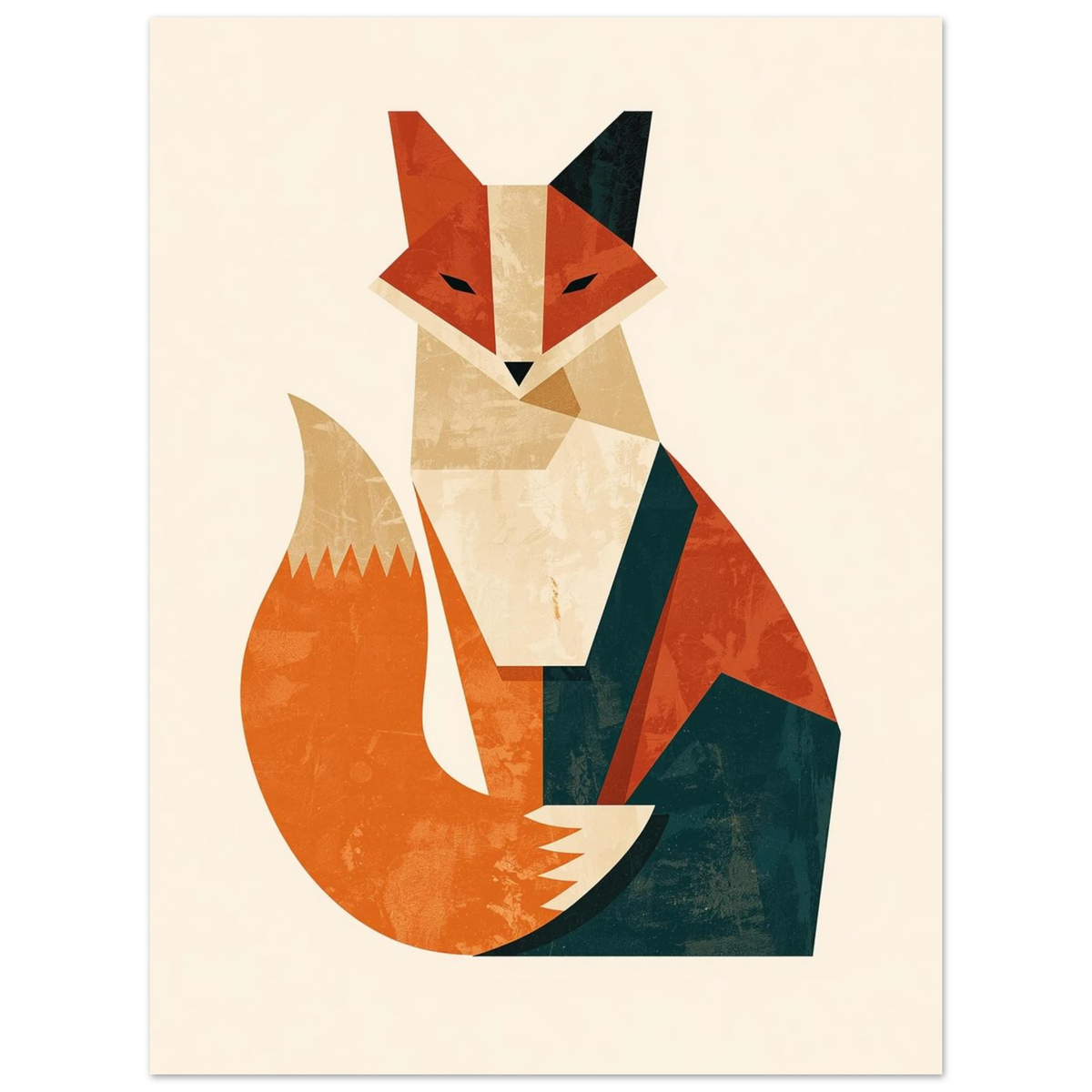 Modern rävillustration med skarpa linjer och dova vintagefärger som väggkonst