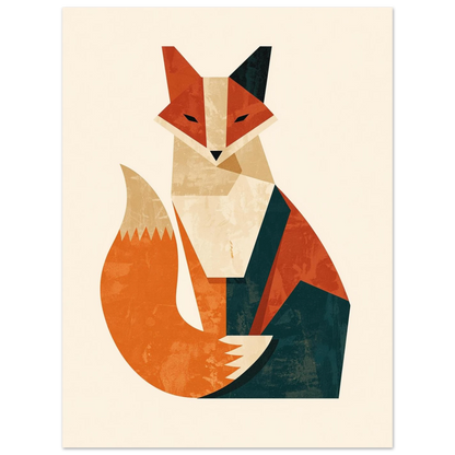 Modern rävillustration med skarpa linjer och dova vintagefärger som väggkonst