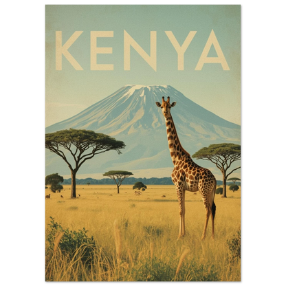 Kenya motiv med giraff och akacieträd i varmt solljus