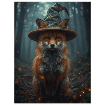 Digital illustration av en räv i spetsig hatt bland dimma