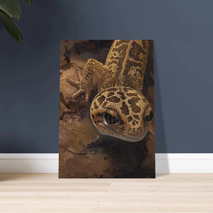 Leopardgecko med intrikata kamouflagemönster i konstnärlig målning