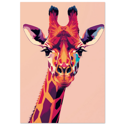 Färgglad giraff i popkonst-stil med lila och orangea nyanser
