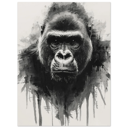 Detaljrik illustration av en gorilla med fokus på ansiktsuttryck och skuggspel.