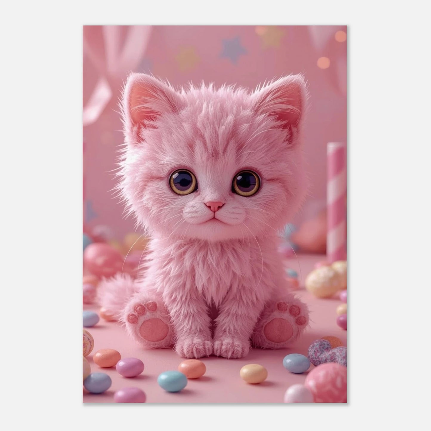 Digital illustration av en sockersöt rosa kattunge, väggkonst för barnrummet