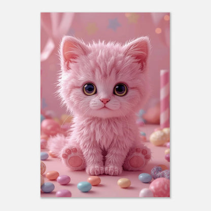 Digital illustration av en sockersöt rosa kattunge, väggkonst för barnrummet