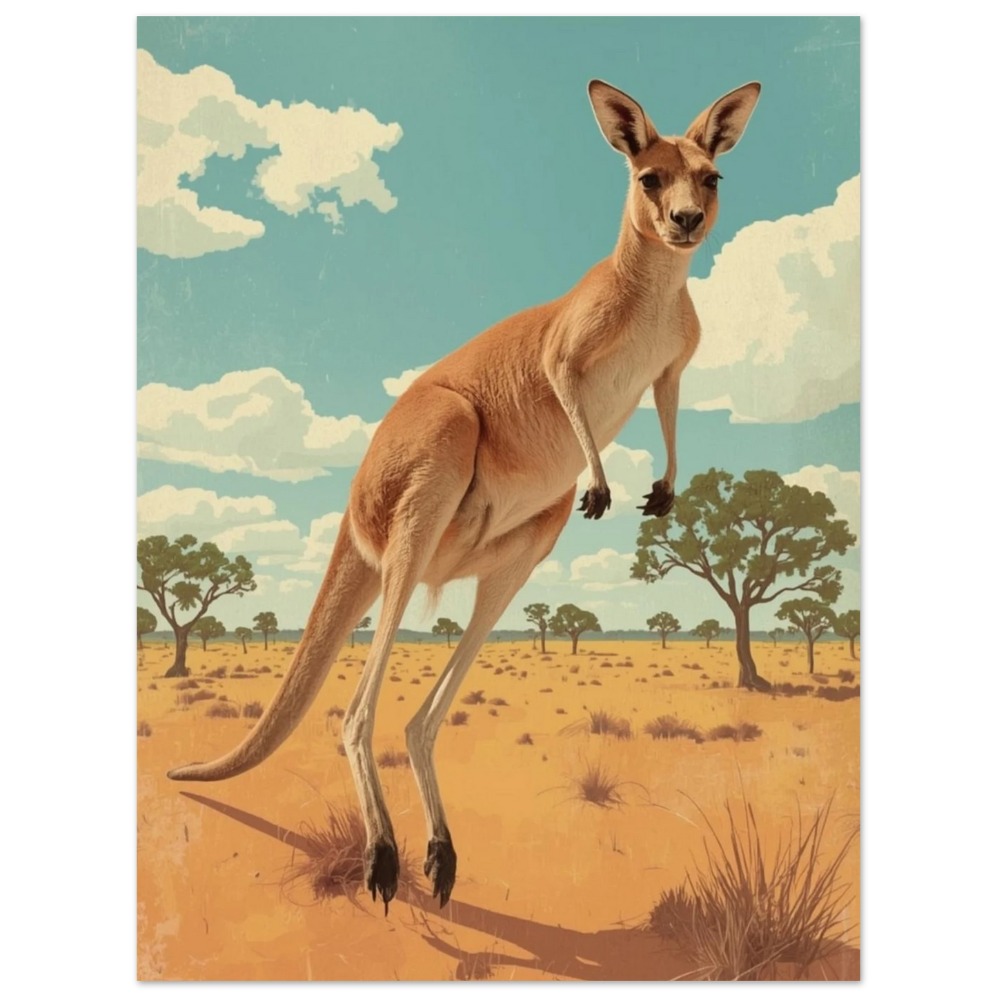 Illustration av en känguru i klassisk affischestetik – retro poster