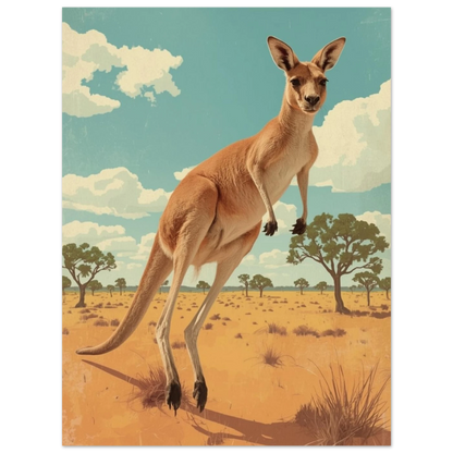 Illustration av en känguru i klassisk affischestetik – retro poster