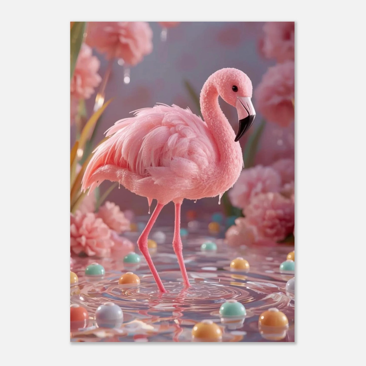 Lekfullt motiv av en flamingo i rosa godistextur för barnrummet