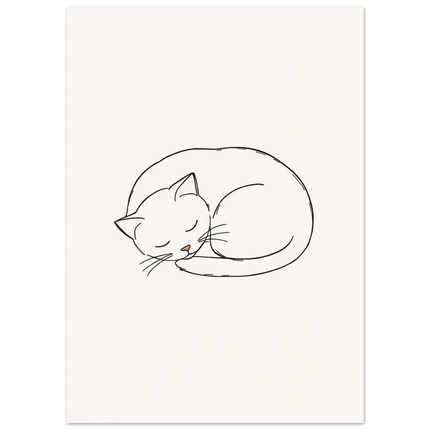 Stilren illustration av en hopkurad katt i enkel svart kontur