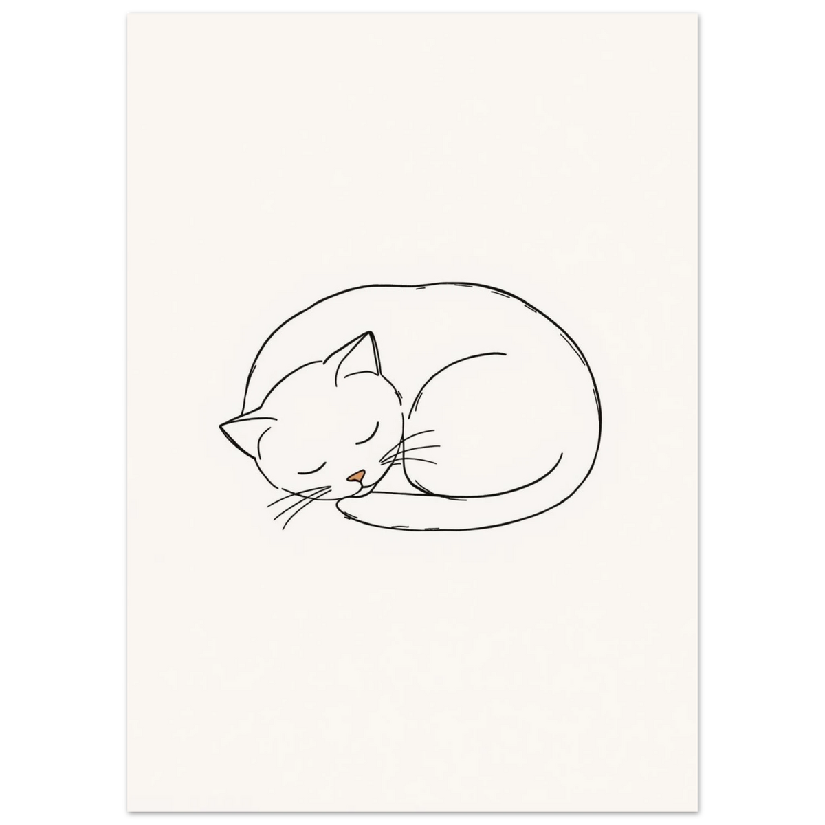Stilren illustration av en hopkurad katt i enkel svart kontur