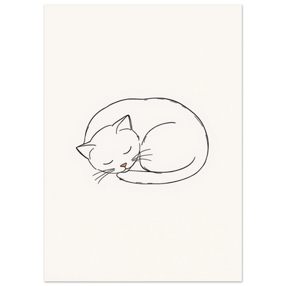 Stilren illustration av en hopkurad katt i enkel svart kontur