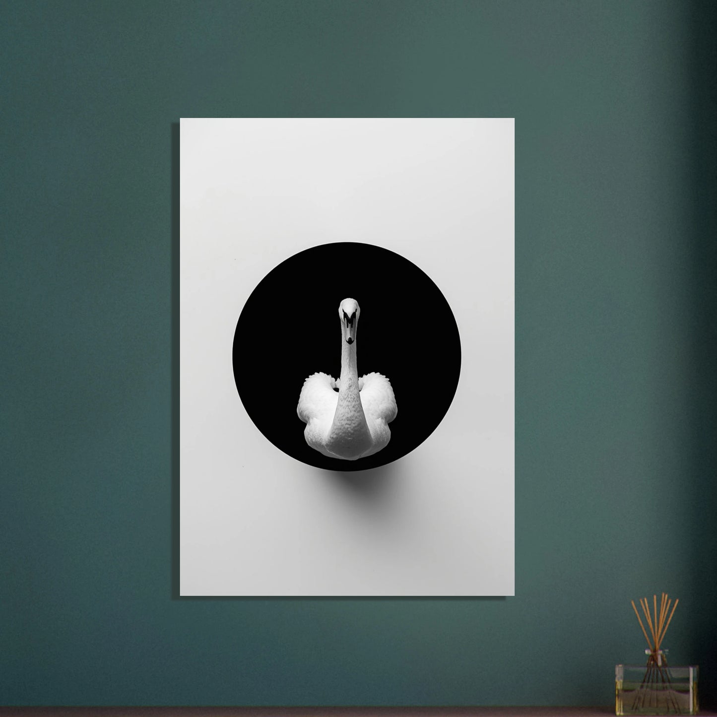 Svan i svart cirkel, elegant och minimalistisk djurposter