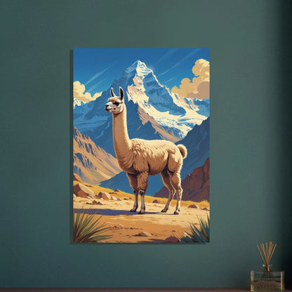 Lama i bergslandskap, vintage illustration med lugn stämning
