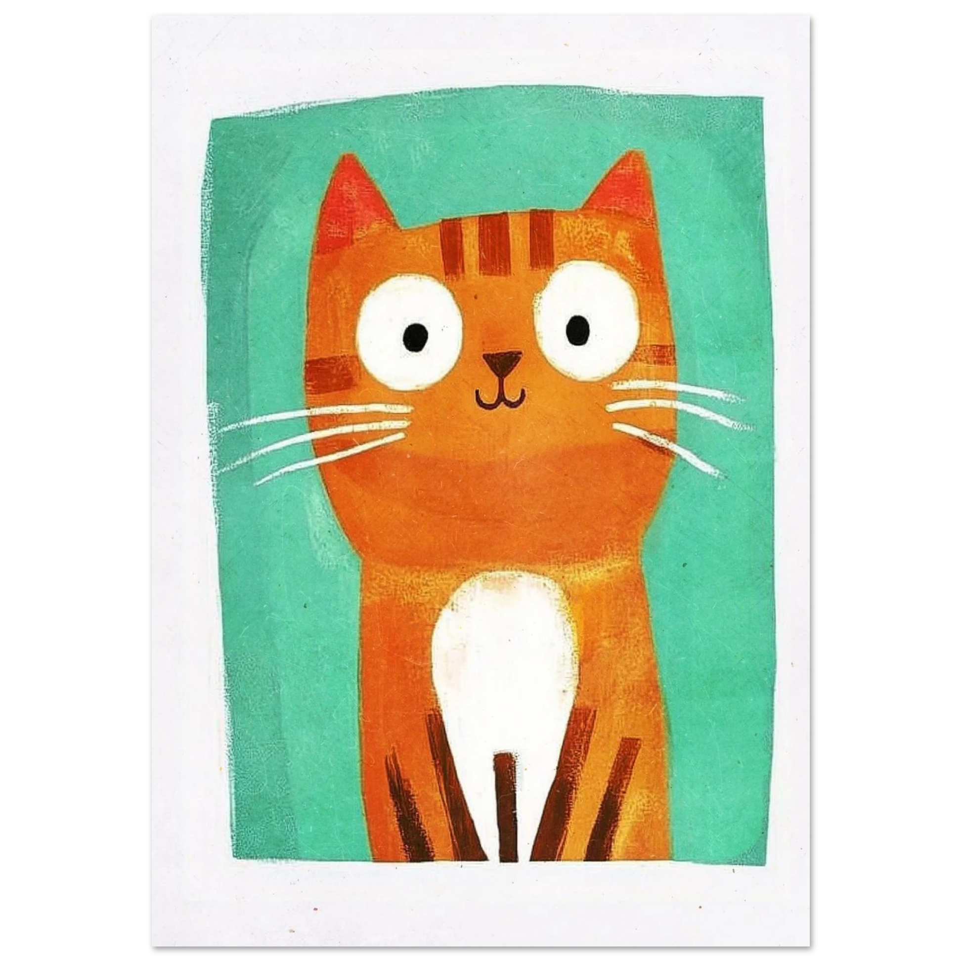 Konstnärlig illustration av en katt med vidöppna ögon – lekfull tavla