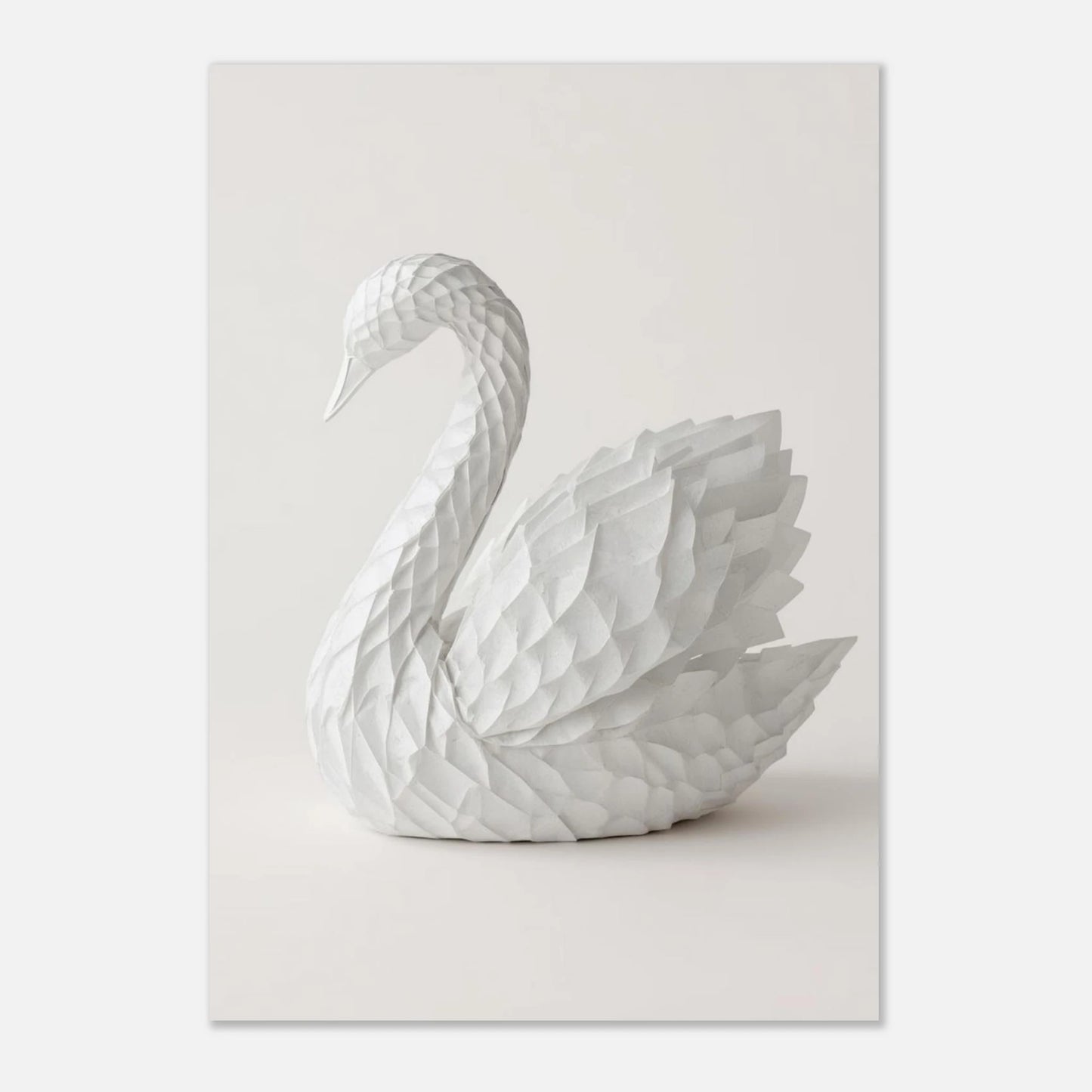Vit svanfigur med geometriska pappersdetaljer i modern stil – print