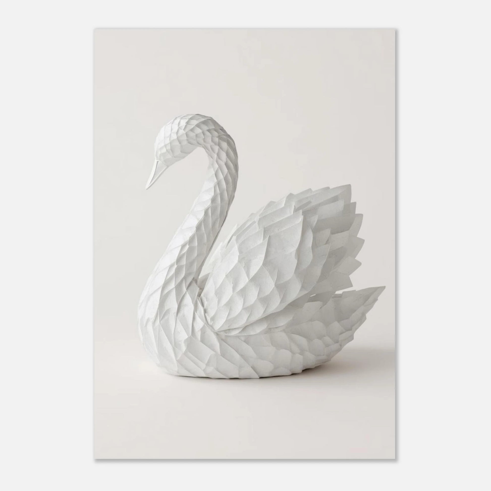 Vit svanfigur med geometriska pappersdetaljer i modern stil – print