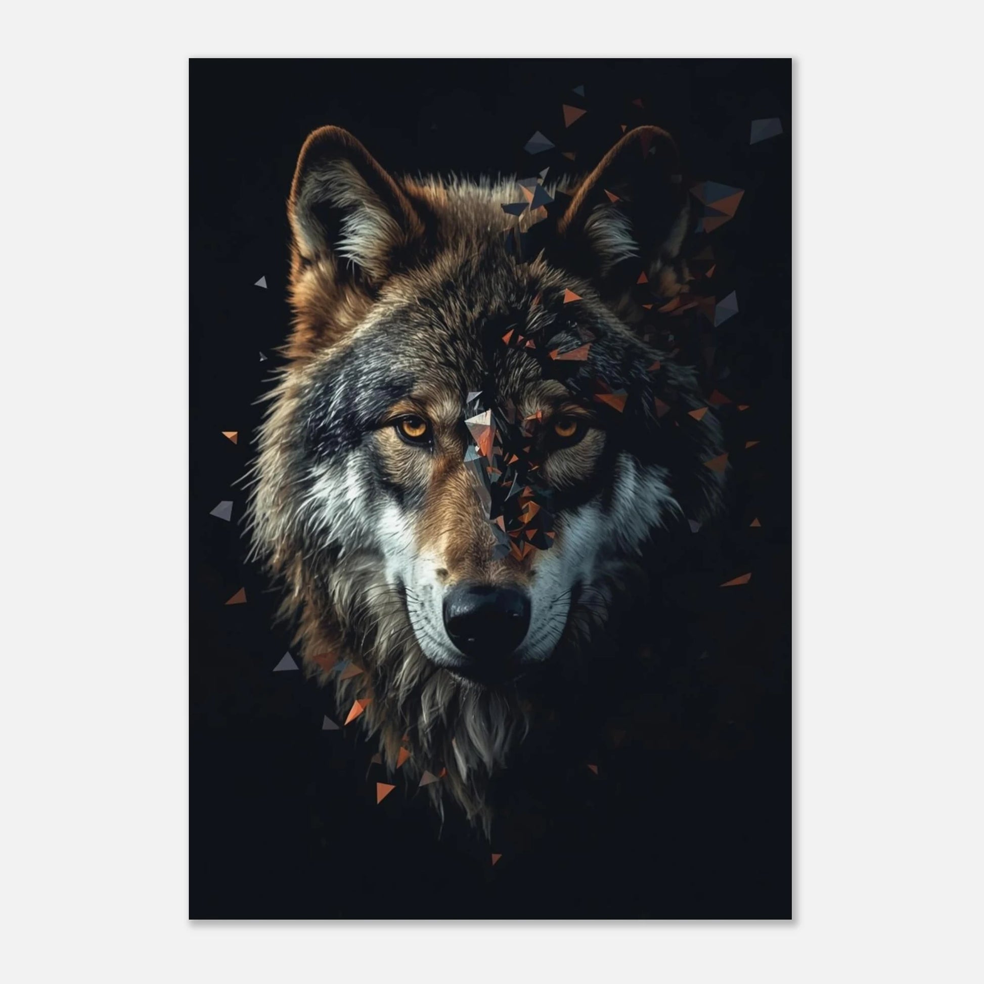 Konstnärlig illustration av vargens själ i fragmenterad form, stilren djurposter i jordfärger