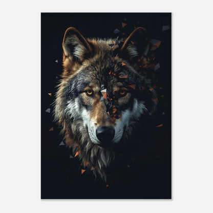 Konstnärlig illustration av vargens själ i fragmenterad form, stilren djurposter i jordfärger
