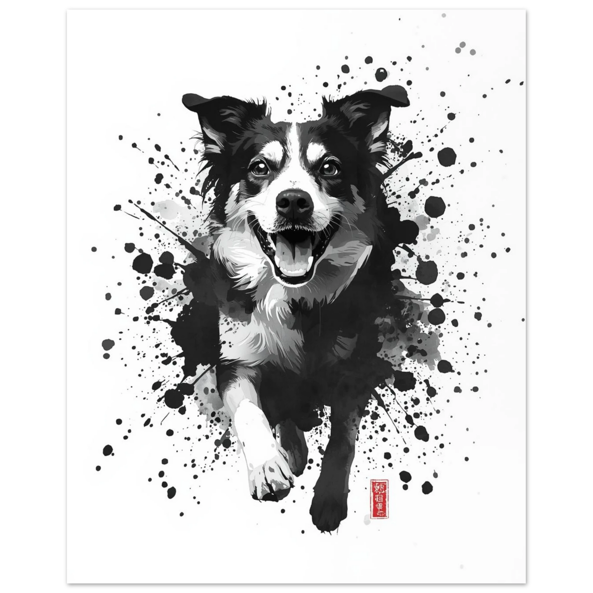Närbild på hundansikte med konstnärliga splattereffekter – målad poster