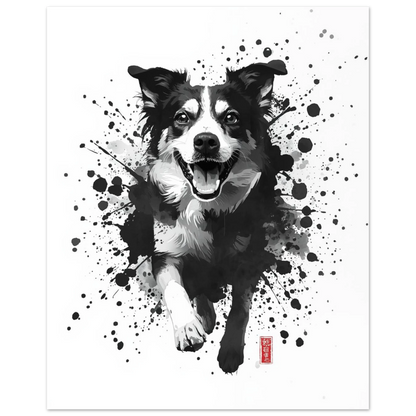 Närbild på hundansikte med konstnärliga splattereffekter – målad poster