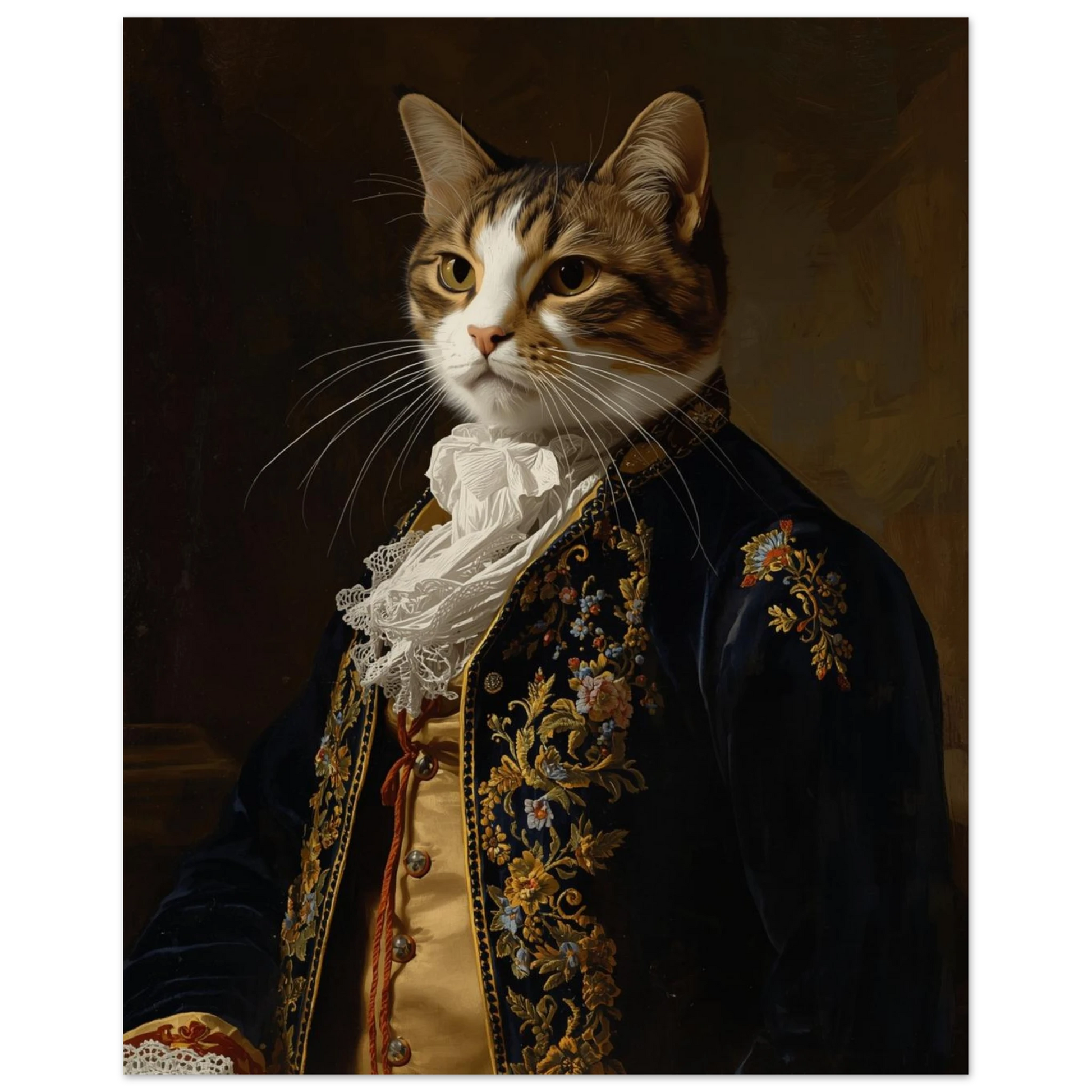 Klassiskt djurporträtt av katt i vintage 1700-talsuniform – Målad Poster