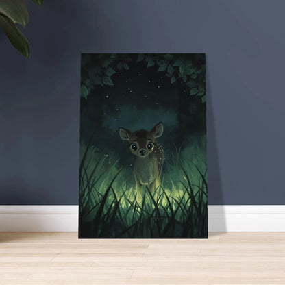 Rådjurskid i magisk skog, Ghibli-inspirerad illustration, drömlik stämning