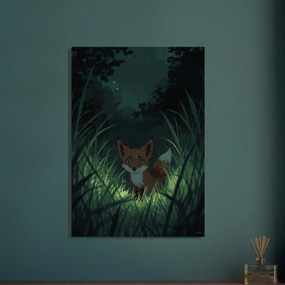 Räv i högt gräs under natthimlen, Ghibli-inspirerad illustration