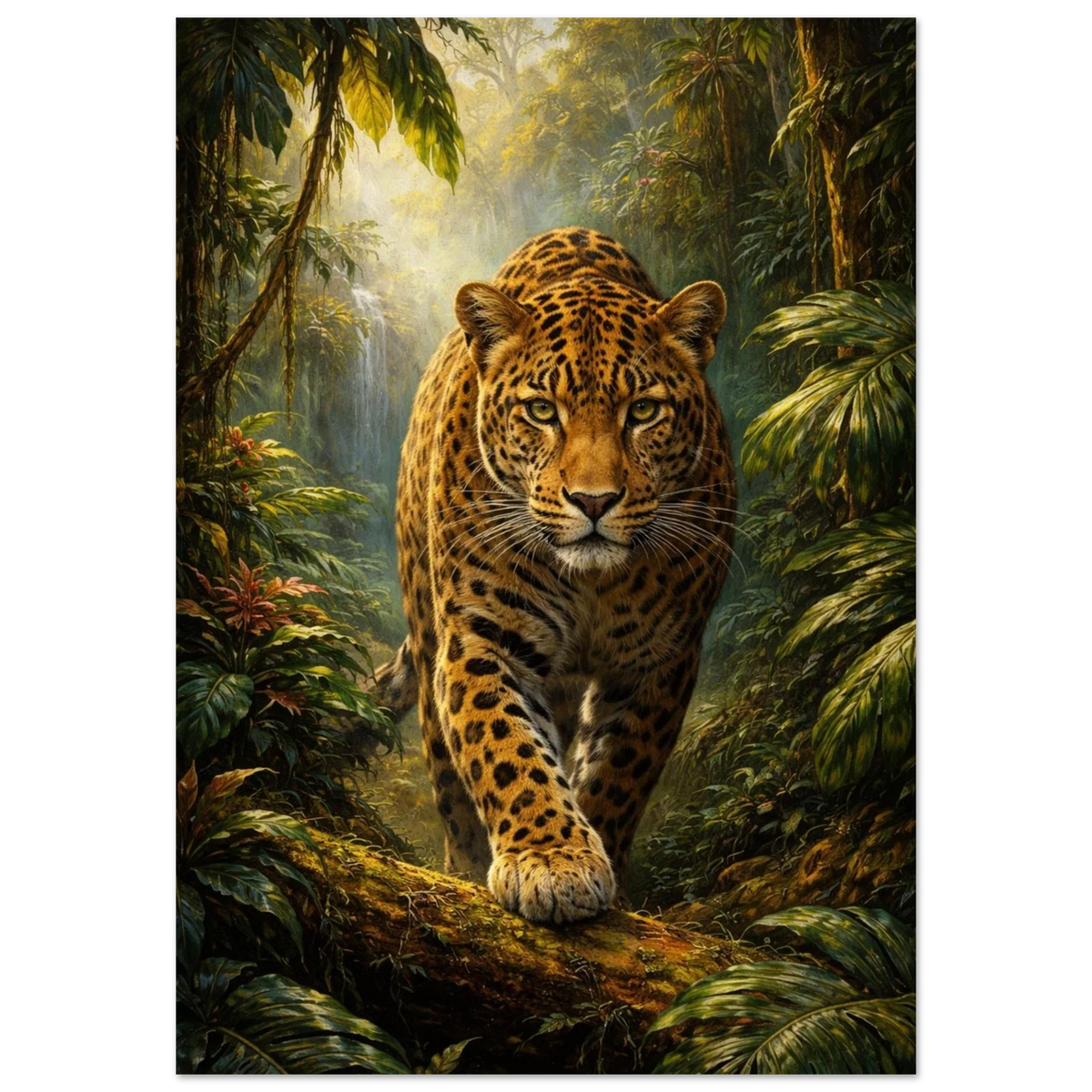 Detaljbild av leopard i djungeln, sett framifrån – Målad poster