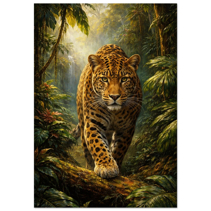 Detaljbild av leopard i djungeln, sett framifrån – Målad poster