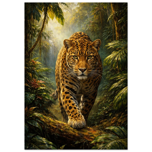 Detaljbild av leopard i djungeln, sett framifrån – Målad poster